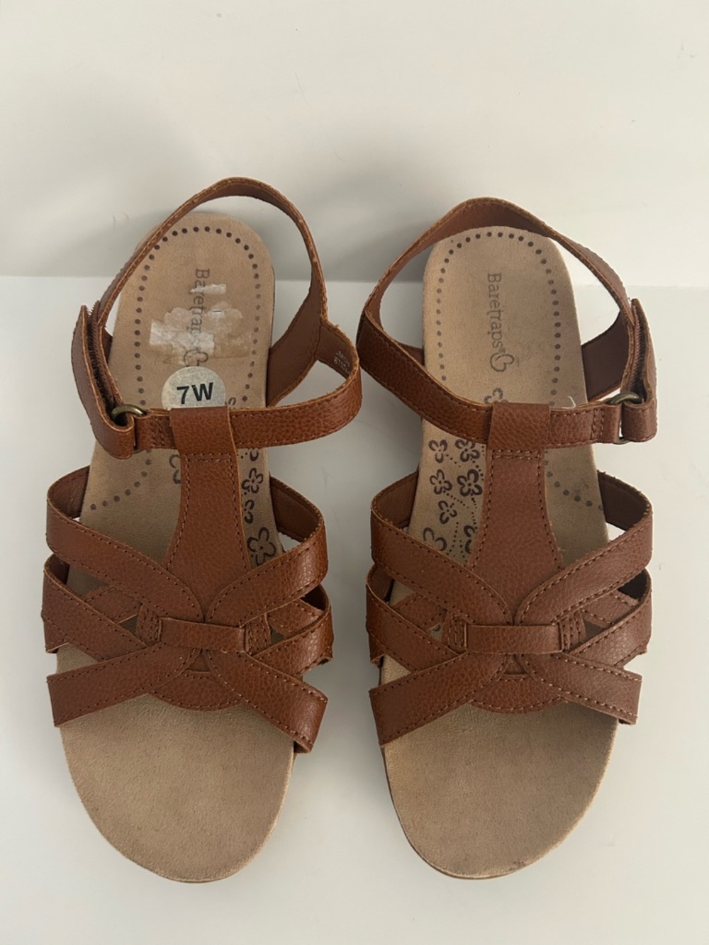 BareTraps Tan Brown Leather-Style Strappy Sandals | Size 7W
